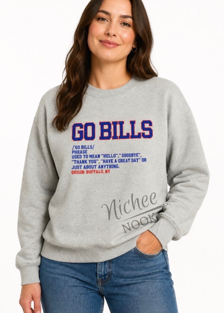 " GO BILLS" meaning crew neck -(glitter)-Adult