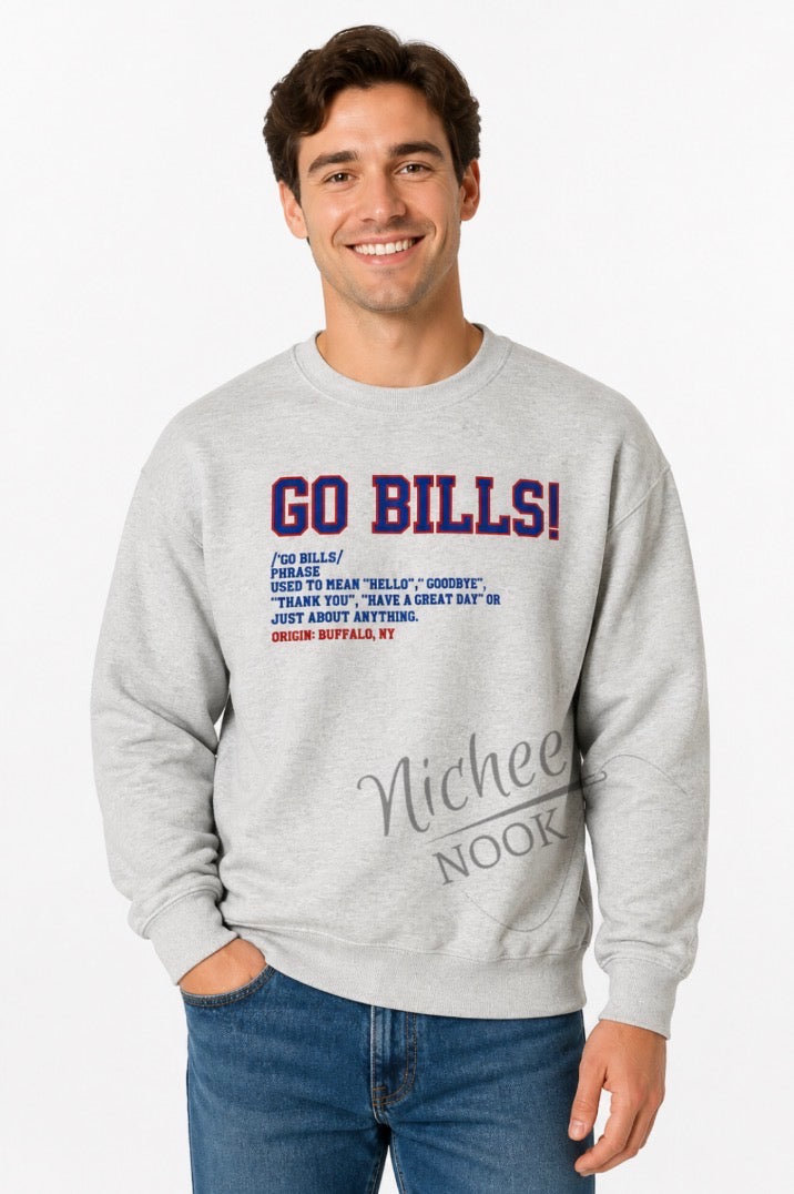 "GO BILLS" meaning crew neck- (all stitch)- ADULT