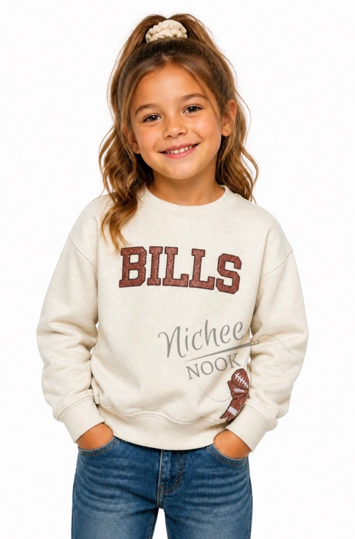 Bills inspired glitter Tan/Brown crew neck -YOUTH (Copy)