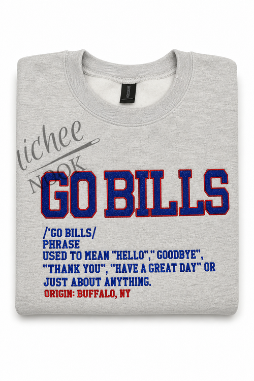 " GO BILLS" meaning crew neck -(glitter)-Adult