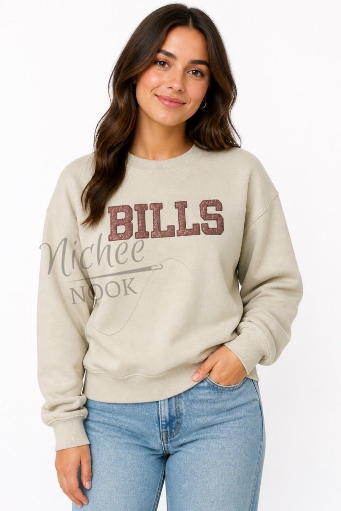 Bills inspired glitter Tan/Brown crew neck -YOUTH (Copy)