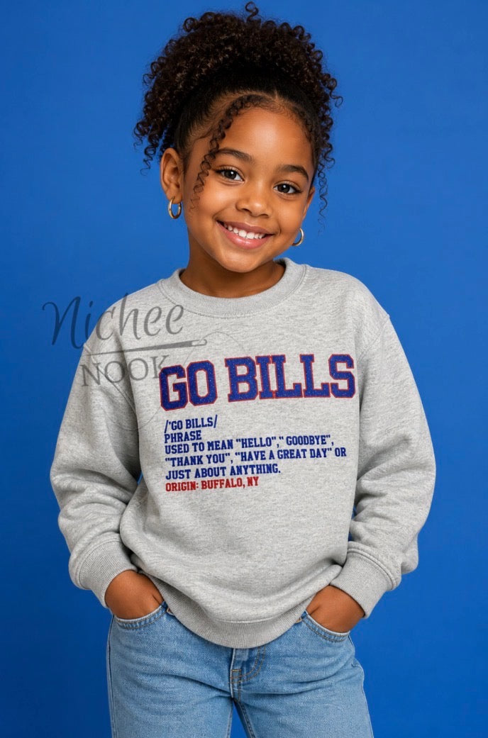 " GO BILLS" meaning crew neck -(glitter)-YOUTH