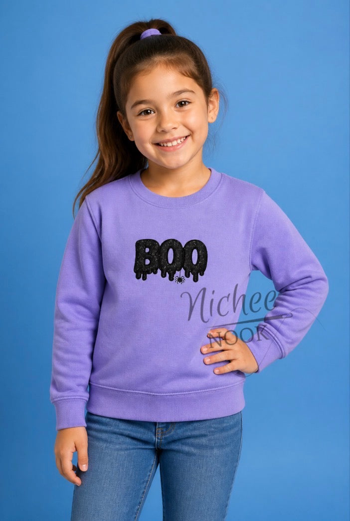 Spooky drip BOO crew neck - glitter- YOUTH