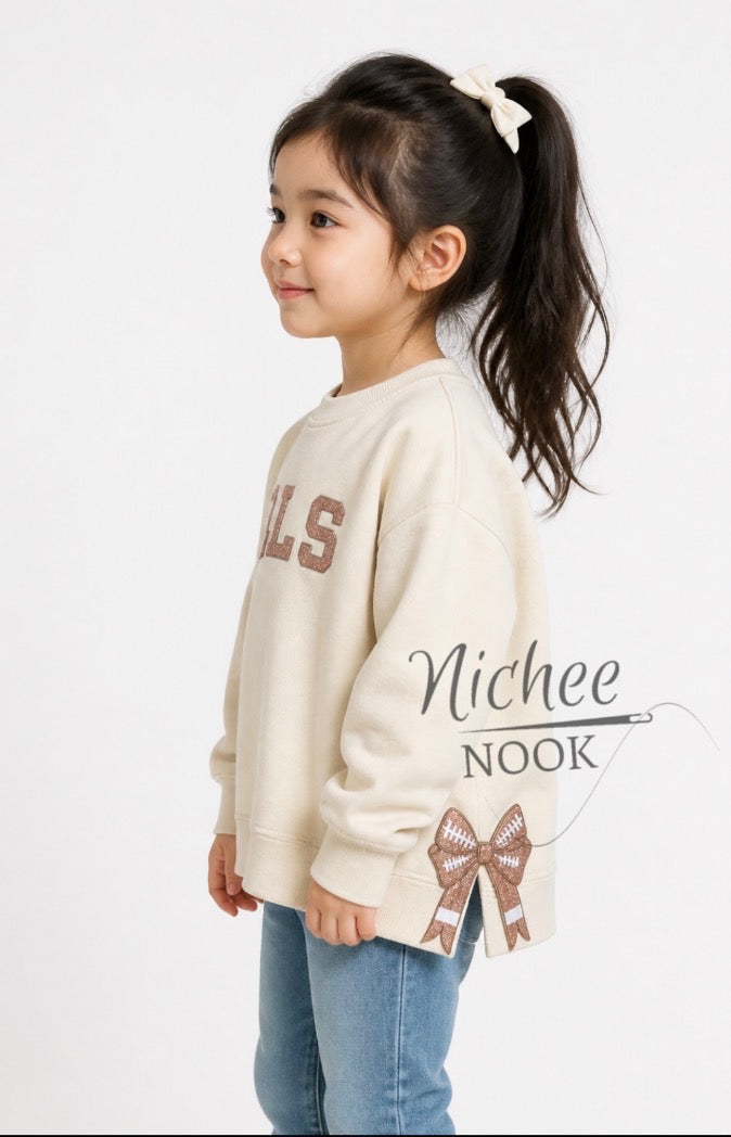Bills inspired glitter Tan/Brown crew neck -YOUTH (Copy)
